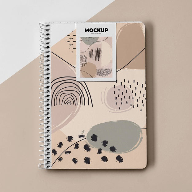 Top View Poster Mockup And Notebook Psd