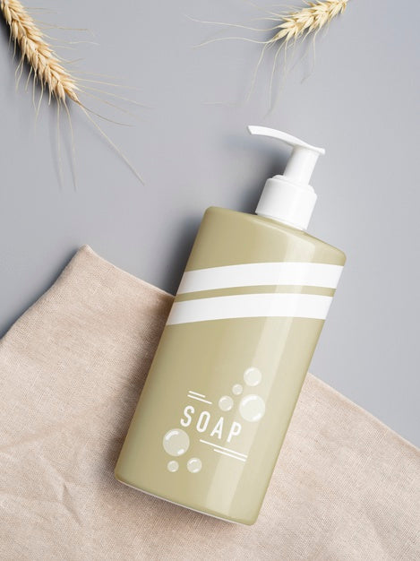 Top View Product Design With Soap Bottle Mock-Up Psd