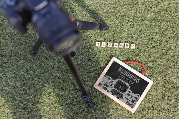 Top View Professional Camera And Blogger Concept Psd