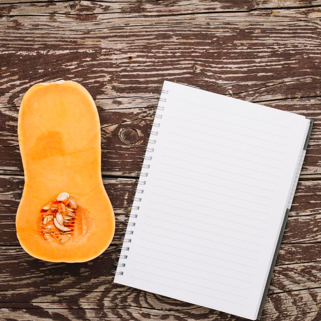 Top View Pumpkin With Notebook Psd