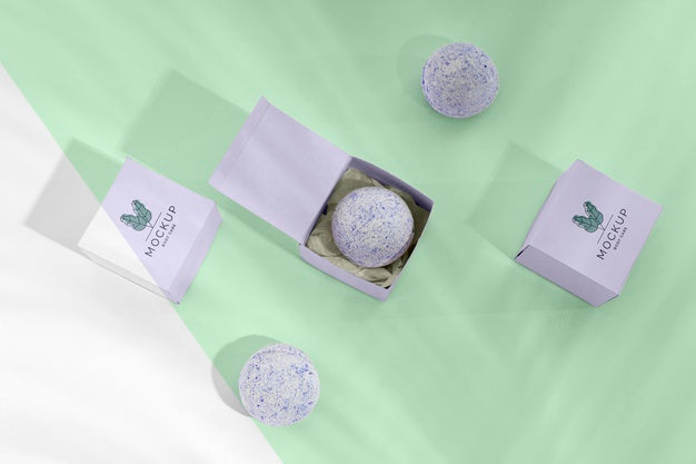 Top View Purple Boxes And Bath Bombs Psd