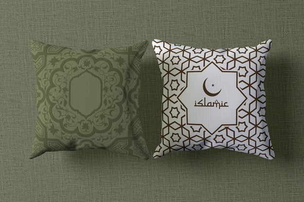 Top View Ramadan Arrangement Mock-Up With Pillows Psd