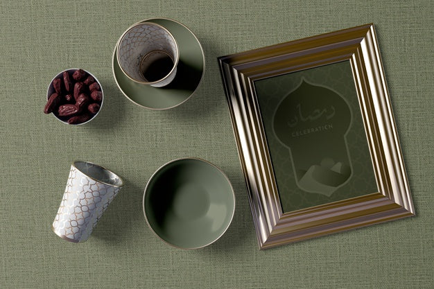 Top View Ramadan Composition Mock-Up Psd