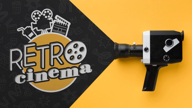 Top View Retro Cinema Doodles And Old Camera Psd