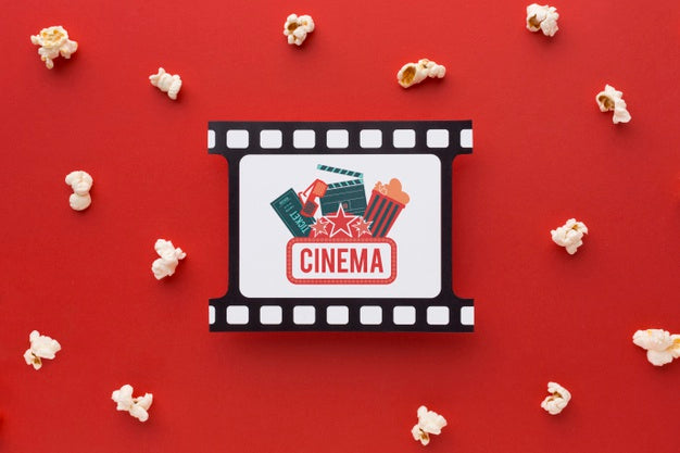 Top View Retro Film Strip And Popcorn Psd