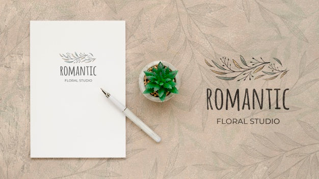 Top View Romantic Floral Studio With Mock-Up Psd