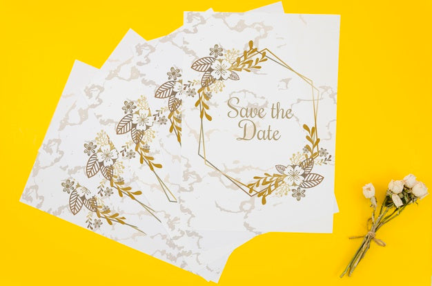 Top View Save The Date Mock-Up On Yellow Background Psd