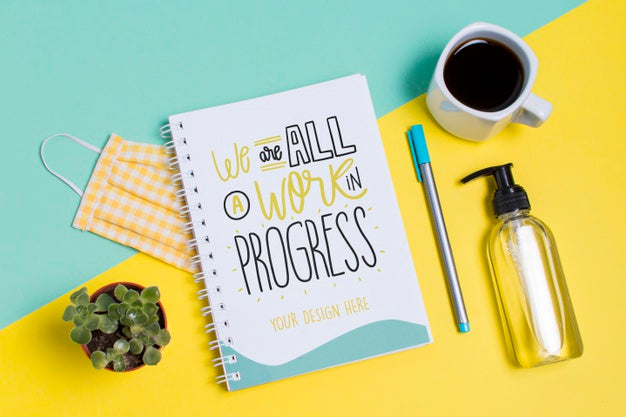 Top View School Supplies With Medical Mask And Hand Sanitizer Psd