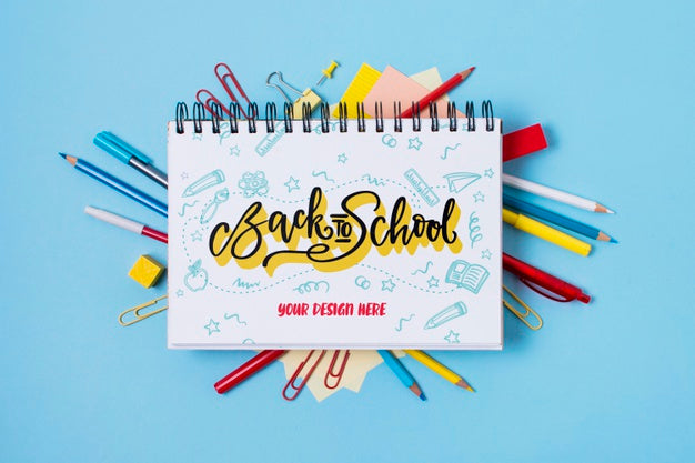 Top View School Supplies With Mock-Up Psd