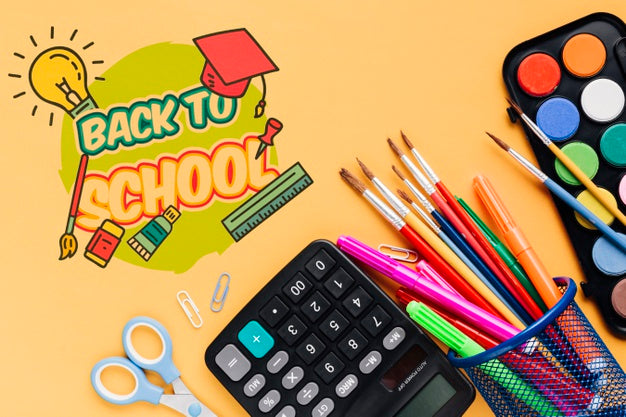 Top View School Supplies With Orange Background Psd
