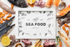 Top View Sea Food Arrangement With Frame Mock-Up Psd