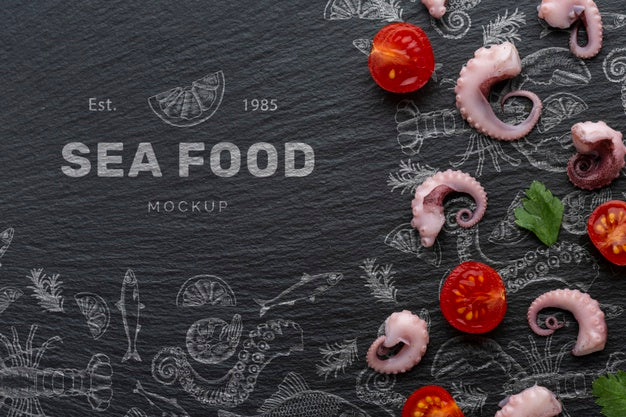 Top View Sea Food Arrangement With Mock-Up Psd