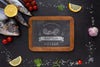 Top View Sea Food Assortment With Blackboard Mock-Up Psd
