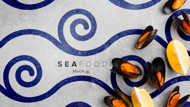 Top View Sea Food Assortment With Mock-Up Psd