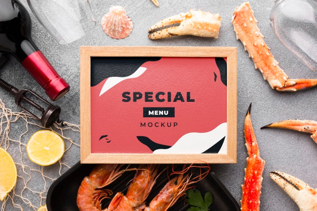 Top View Sea Food Composition With Frame Mock-Up Psd