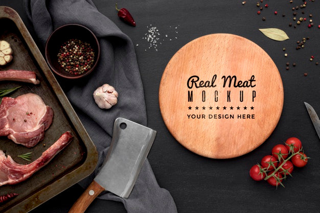 Top View Seasoned Raw Meat Psd