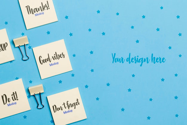 Top View Set Of Sticky Notes And Paper Clips With Mock-Up Psd