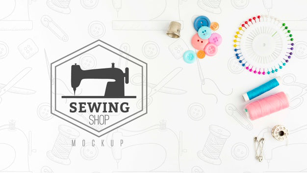 Top View Sewing Concept With Mock-Up Psd