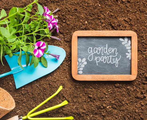 Top View Shovel And Wooden Frame Psd