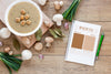 Top View Soup With Arrangement Of Ingredients And Recipe Mock-Up Psd