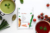 Top View Soup With Composition Of Ingredients And Recipe Mock-Up Psd