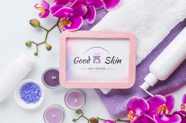 Top View Spa Center Composition With Frame Mock-Up Psd