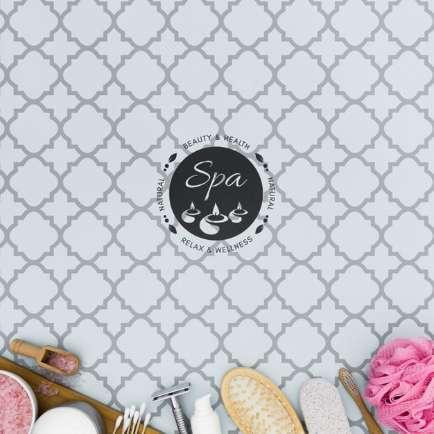 Top View Spa Center Mock-Up And Accessories Psd