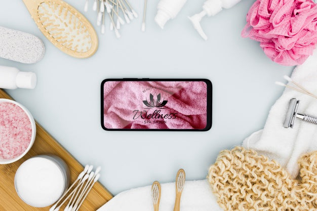 Top View Spa Center Mock-Up And Smartphone Psd
