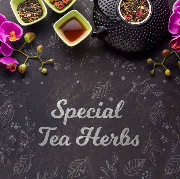 Top View Special Tea Herbs And Flowers Psd