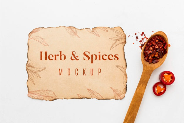 Top View Spoon With Red Pepper Psd