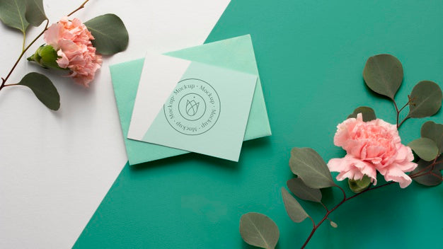 Top View Stationery And Beautiful Flowers Psd