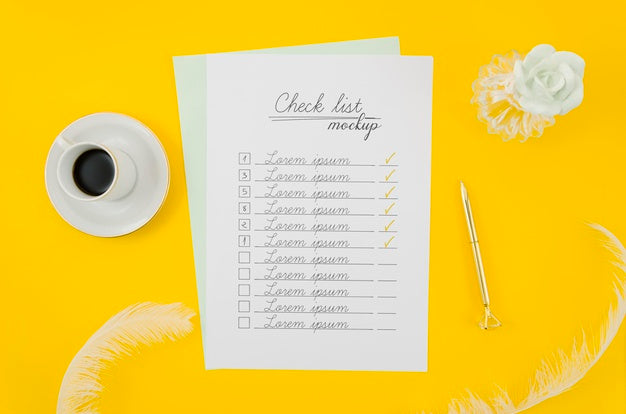 Top View Stationery Check List Mock-Up Psd