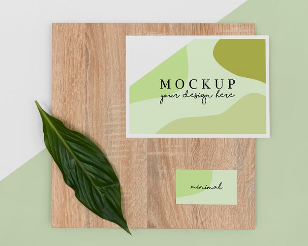 Top View Stationery Leaves And Wood Piece Psd