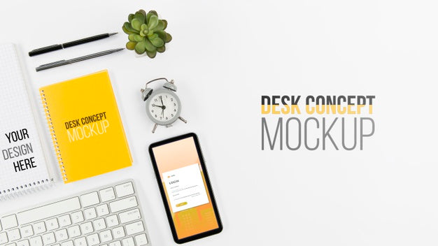 Top View Stationery Minimal Desk Concept Psd