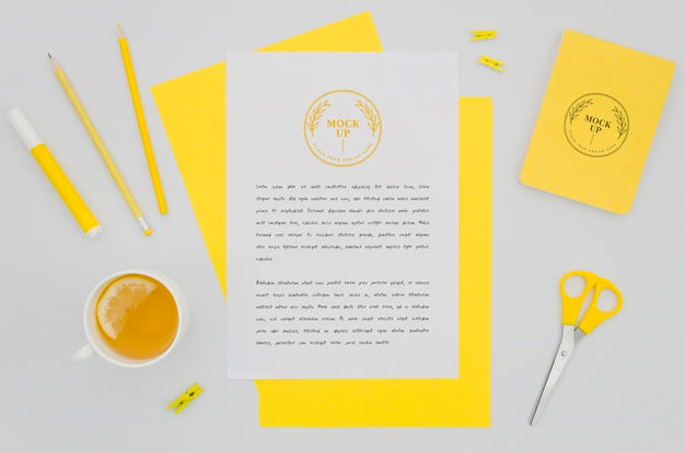 Top View Stationery Mock-Up With Juice Psd