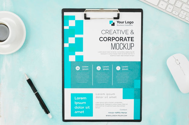 Top View Stationery Mock-Up With Mouse And Keyboard Psd