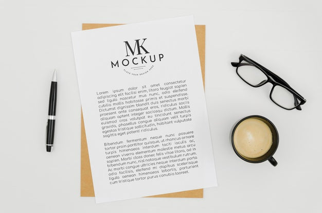 Top View Stationery Mock-Up With Paper Psd