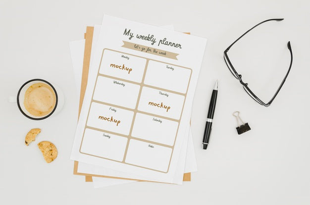 Top View Stationery Mock-Up With Reading Glasses Psd
