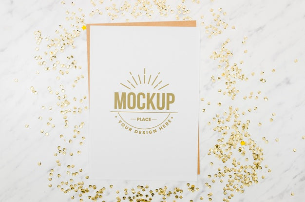 Top View Stationery Mock-Up With Sequins Psd