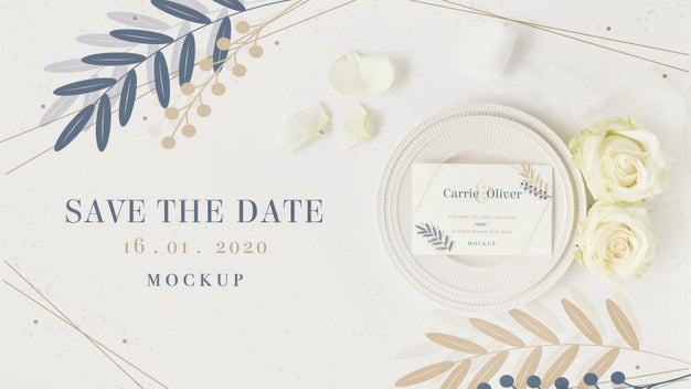 Top View Stationery Save The Date With Mock-Up Psd