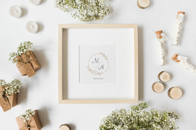 Top View Stationery Wedding Frame With Mock-Up Psd