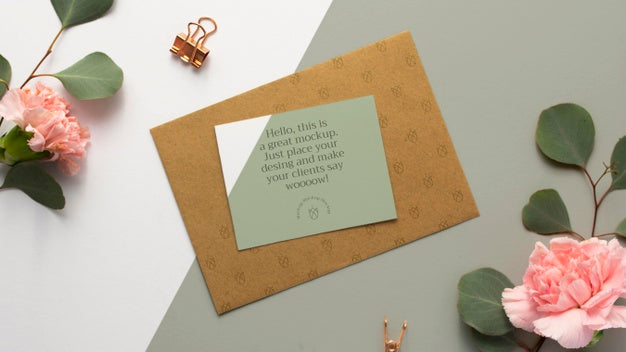 Top View Stationery With Flowers Psd