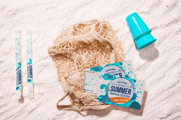 Top View Summer Festival Tickets On Sand Psd