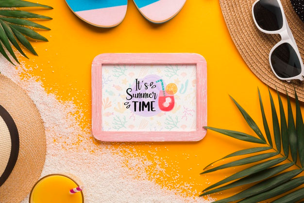 Top View Summer Frame With Sunglasses And Sand Psd