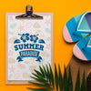 Top View Summer Paradise Clipboard And Flip Flops Psd