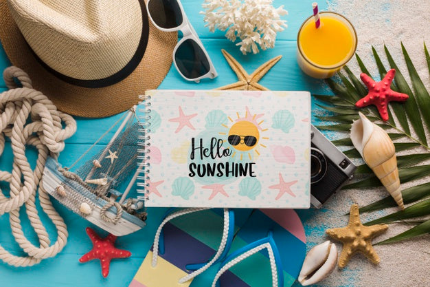 Top View Summer Time Concept With Sunglasses Psd