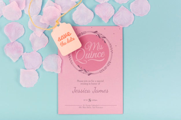 Top View Sweet Fifteen Birthday Invitation Psd