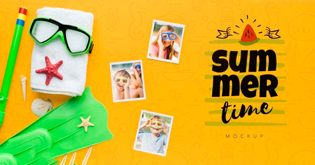 Top View Swimming Items Arrangement Psd