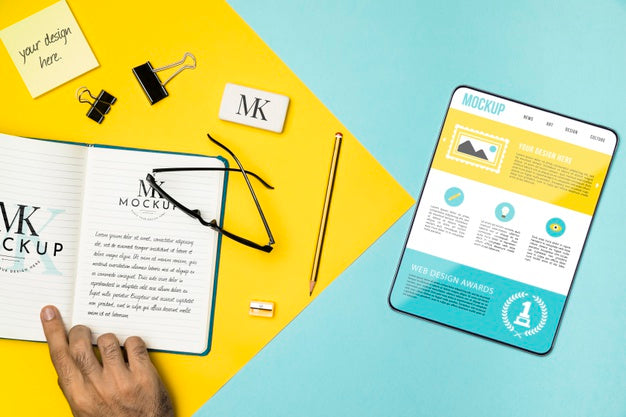 Top View Tablet And Notebook Arrangement Psd