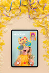 Top View Tablet Mock-Up With Confetti Psd